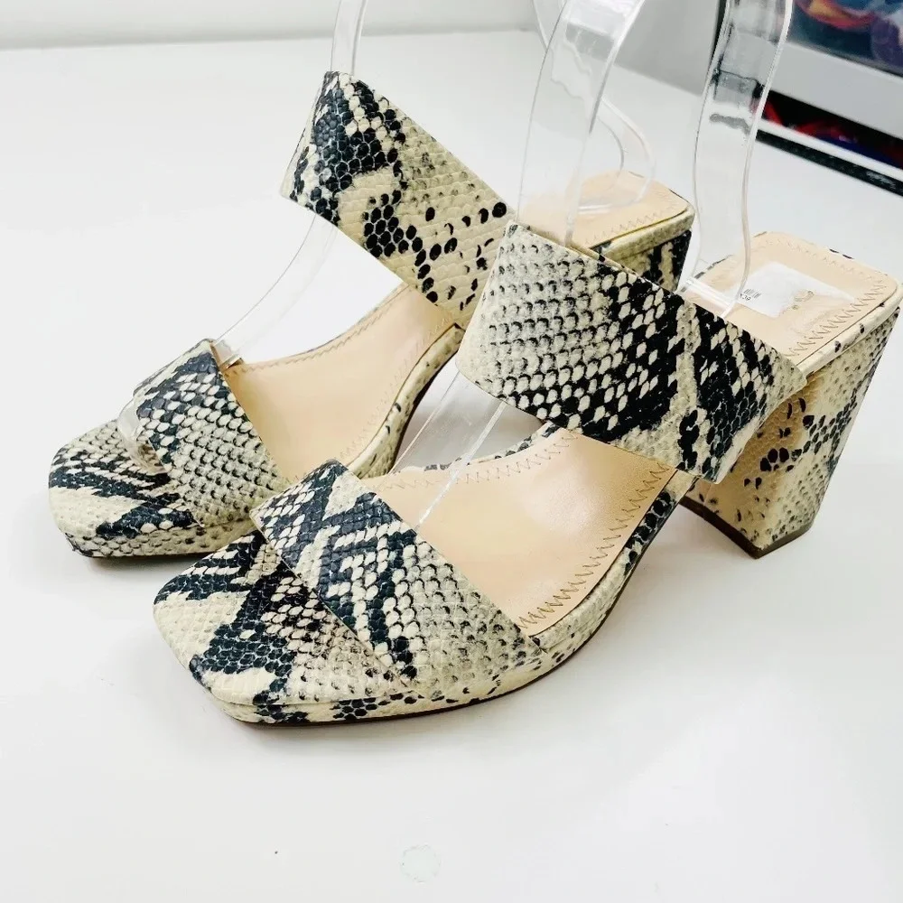BP Karly Sandals Block Heel Snake Crocodile Print Platform Slide‎ Size 9